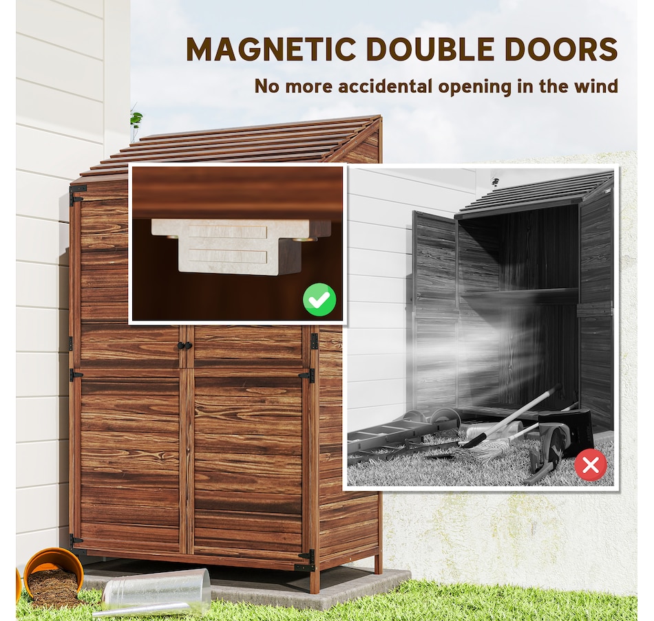 Image 964536_ALTMORE7.jpg, Product 964-536 / Price $309.99, Outsunny Wood Shed, Outdoor Storage Cabinet with Double Doors, Mixed-Brown from Outsunny on TSC.ca's Home & Garden department