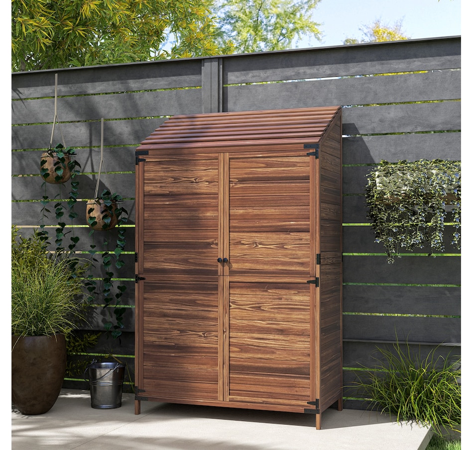 Image 964536_ALTMORE8.jpg, Product 964-536 / Price $309.99, Outsunny Wood Shed, Outdoor Storage Cabinet with Double Doors, Mixed-Brown from Outsunny on TSC.ca's Home & Garden department