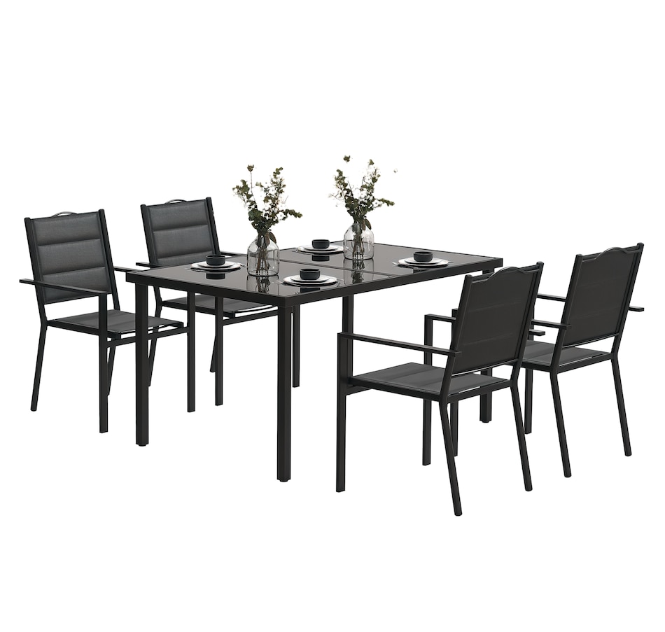 Image 964552.png, Product 964-552 / Price $409.99, Outsunny 5PCs Outdoor Dining Set w/ 4 Stackable Chairs & Tempered Glass Top from Outsunny on TSC.ca's Home & Garden department