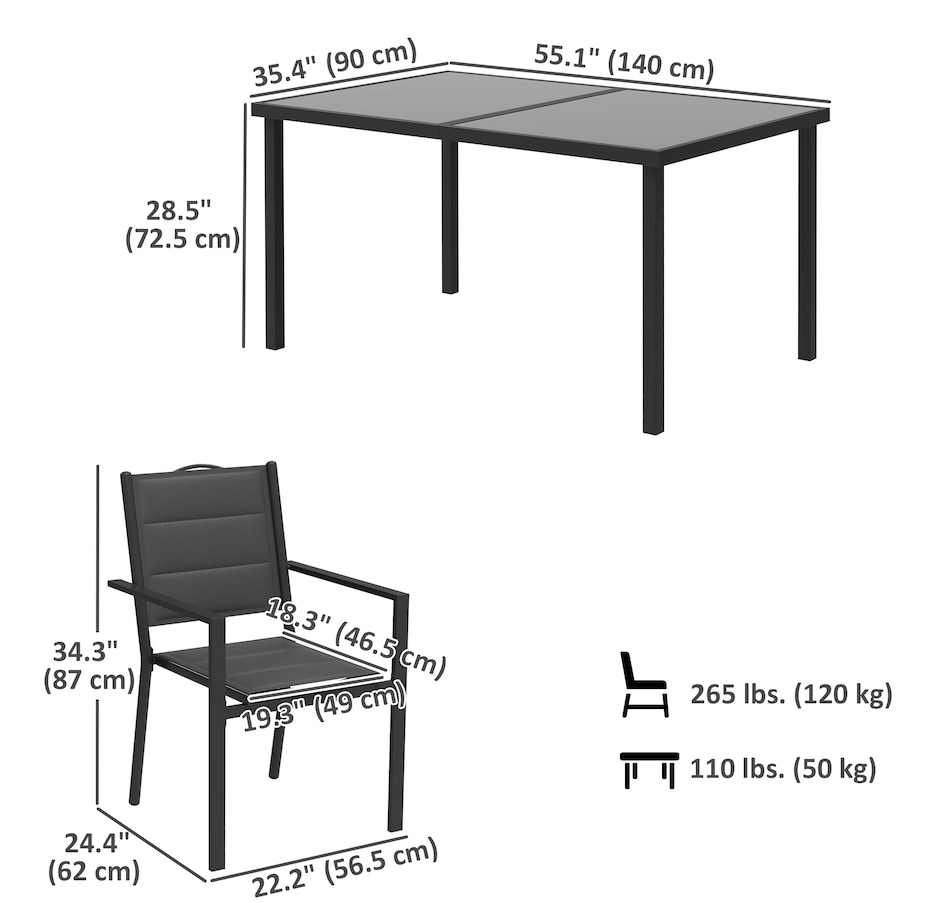 Image 964552_ALTMORE2.jpg, Product 964-552 / Price $409.99, Outsunny 5PCs Outdoor Dining Set w/ 4 Stackable Chairs & Tempered Glass Top from Outsunny on TSC.ca's Home & Garden department