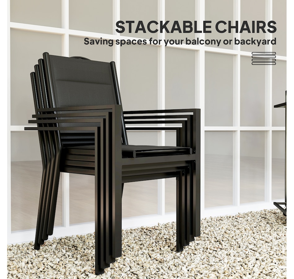 Image 964552_ALTMORE4.jpg, Product 964-552 / Price $409.99, Outsunny 5PCs Outdoor Dining Set w/ 4 Stackable Chairs & Tempered Glass Top from Outsunny on TSC.ca's Home & Garden department