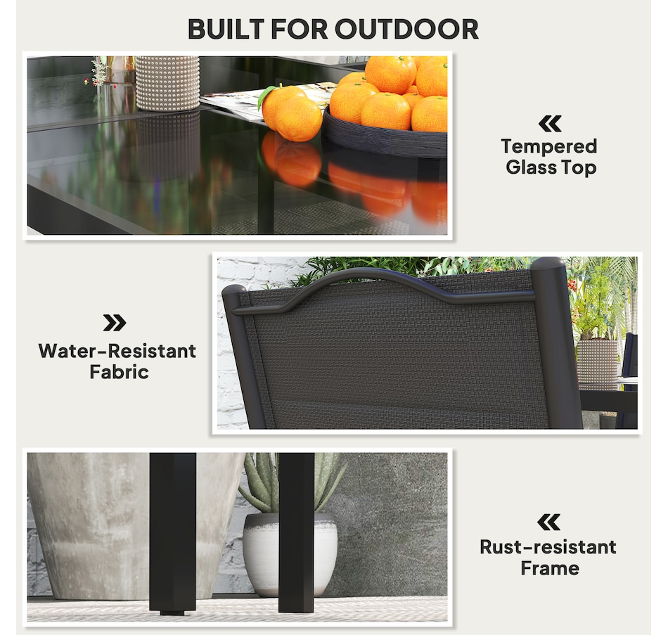 Image 964552_ALTMORE5.jpg, Product 964-552 / Price $409.99, Outsunny 5PCs Outdoor Dining Set w/ 4 Stackable Chairs & Tempered Glass Top from Outsunny on TSC.ca's Home & Garden department