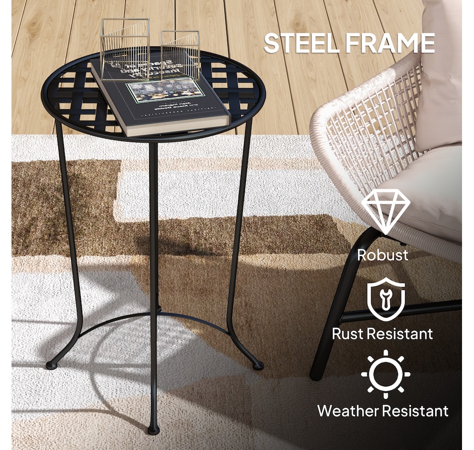 Image 964557_ALTMORE4.jpg, Product 964-557 / Price $49.99, Outsunny 16" Patio Side Table, Metal Outdoor Table with Grid Top, Black from Outsunny on TSC.ca's Home & Garden department