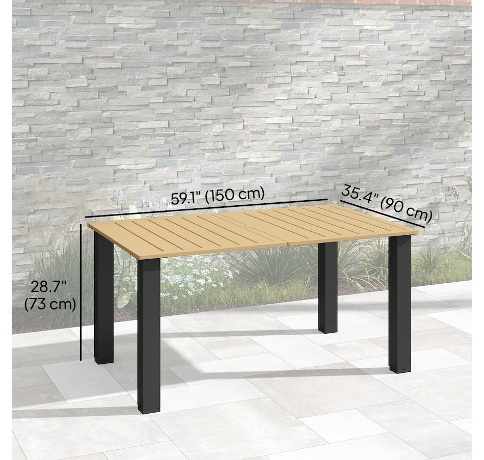 Image 964562_ALTMORE2.jpg, Product 964-562 / Price $189.99, Outsunny 59" Outdoor Dining Table with Umbrella Hole, Patio Table, Brown from Outsunny on TSC.ca's Home & Garden department