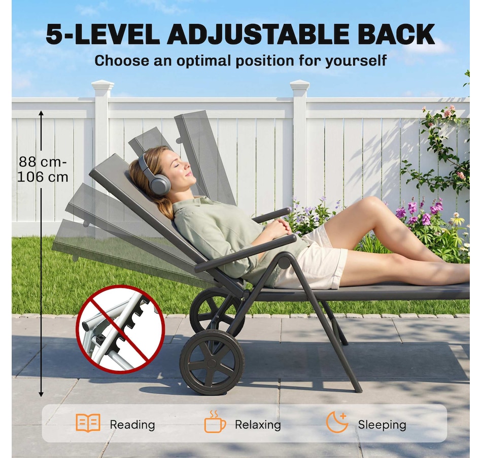 Image 964564_ALTMORE11.jpg, Product 964-564 / Price $119.99, Outsunny Folding Lounge Chair, 5-Level Adjustable Tanning Chair, Grey from Outsunny on TSC.ca's Home & Garden department