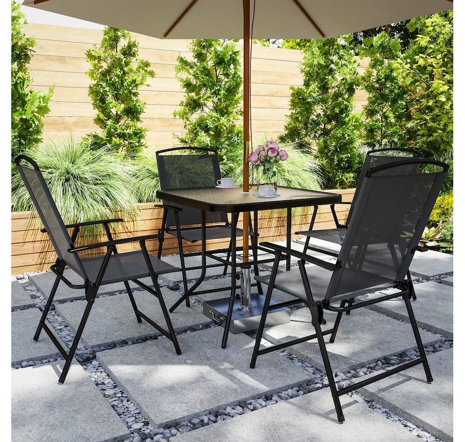 Image 964578_ALTMORE1.jpg, Product 964-578 / Price $249.99, Outsunny Patio Dining Set for 4, Outdoor Dining Set w/ Mesh Folding Chairs from Outsunny on TSC.ca's Home & Garden department
