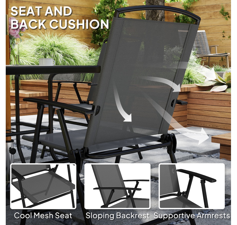 Image 964578_ALTMORE4.jpg, Product 964-578 / Price $249.99, Outsunny Patio Dining Set for 4, Outdoor Dining Set w/ Mesh Folding Chairs from Outsunny on TSC.ca's Home & Garden department