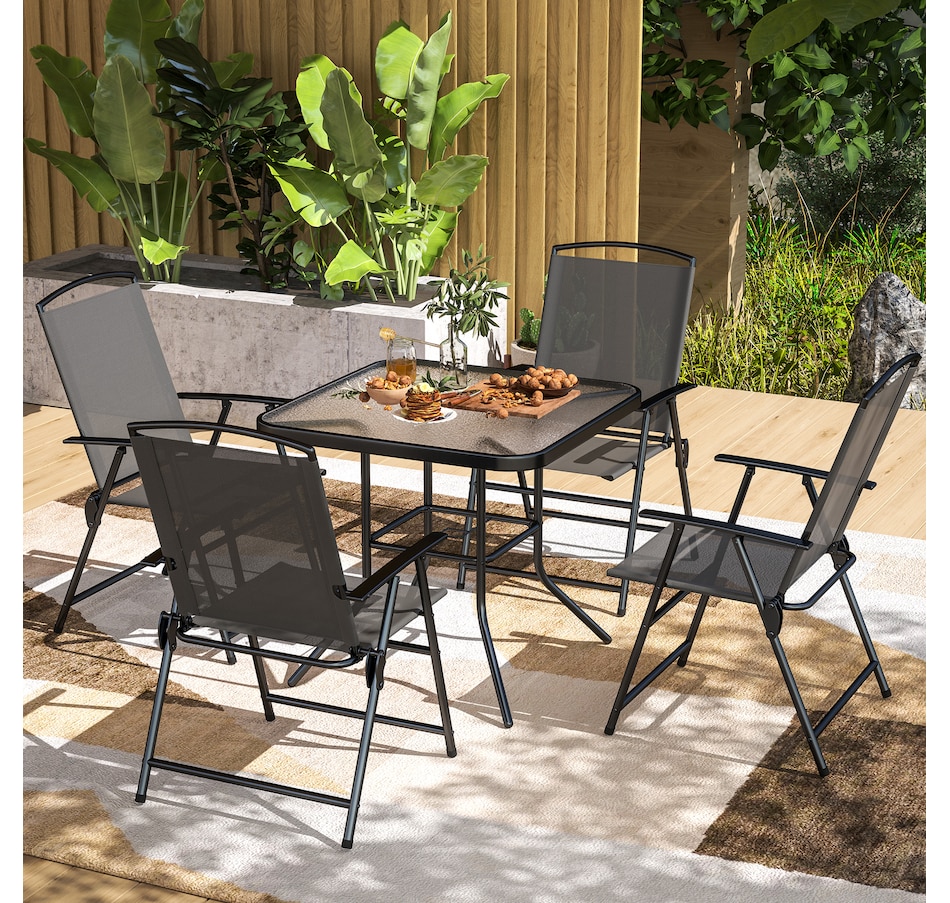 Image 964578_ALTMORE8.jpg, Product 964-578 / Price $249.99, Outsunny Patio Dining Set for 4, Outdoor Dining Set w/ Mesh Folding Chairs from Outsunny on TSC.ca's Home & Garden department
