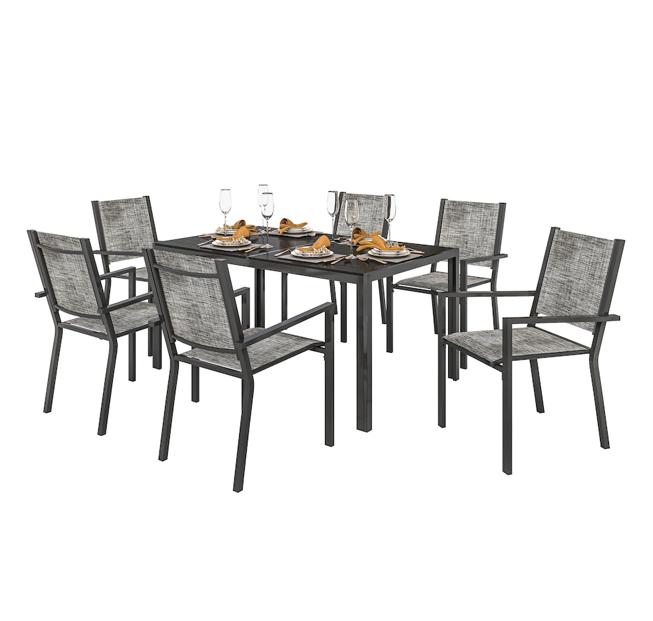 Image 964586.jpg, Product 964-586 / Price $449.99, Outsunny 7 Piece Outdoor Dining Set w/ 6 Stackable Chairs & Rectangle Table from Outsunny on TSC.ca's Home & Garden department