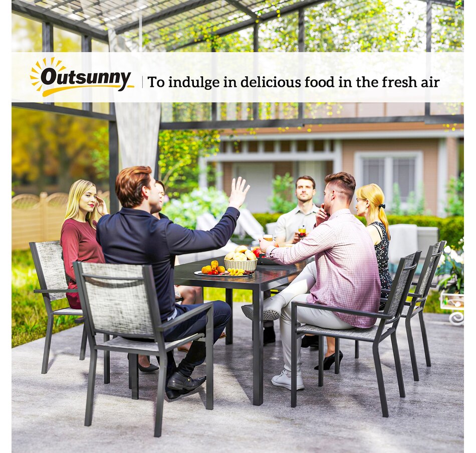 Image 964586_ALTMORE8.jpg, Product 964-586 / Price $449.99, Outsunny 7 Piece Outdoor Dining Set w/ 6 Stackable Chairs & Rectangle Table from Outsunny on TSC.ca's Home & Garden department