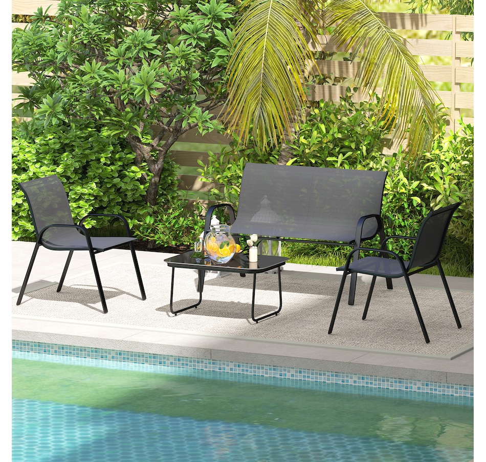 Image 964587_ALTMORE1.jpg, Product 964-587 / Price $189.99, Outsunny 4 Pieces Patio Furniture Set, Outdoor Conversation Set, Black from Outsunny on TSC.ca's Home & Garden department