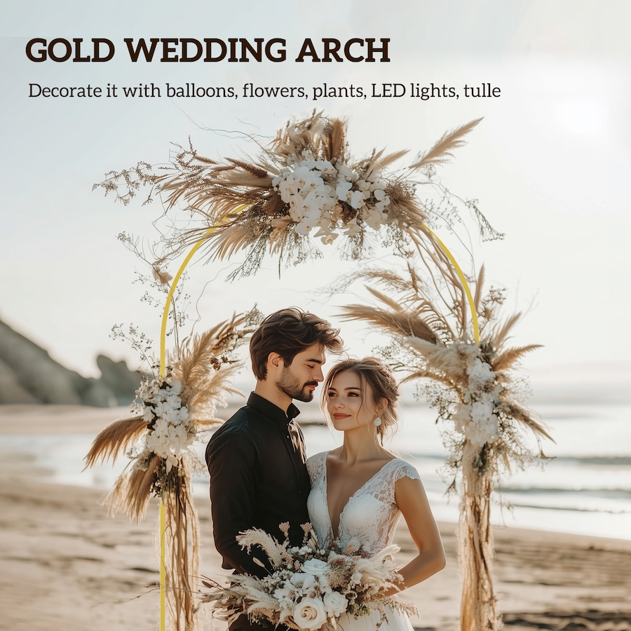 Image 964601_ALTMORE3.jpg, Product 964-601 / Price $49.99, Outsunny 7FT x 4FT Gold Wedding Arch, Backdrop Stand with U-Shaped Stakes from Outsunny on TSC.ca's Home & Garden department
