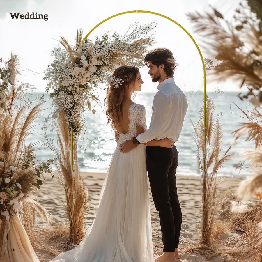 Image 964601_ALTMORE5.jpg, Product 964-601 / Price $49.99, Outsunny 7FT x 4FT Gold Wedding Arch, Backdrop Stand with U-Shaped Stakes from Outsunny on TSC.ca's Home & Garden department