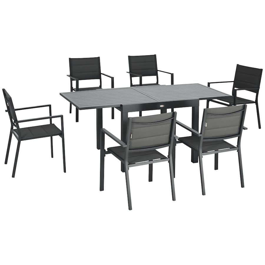 Image 964624.jpg, Product 964-624 / Price $879.99, Outsunny Patio Dining Set, Expandable Table, 6 Stackable Chairs, Dark Grey from Outsunny on TSC.ca's Home & Garden department