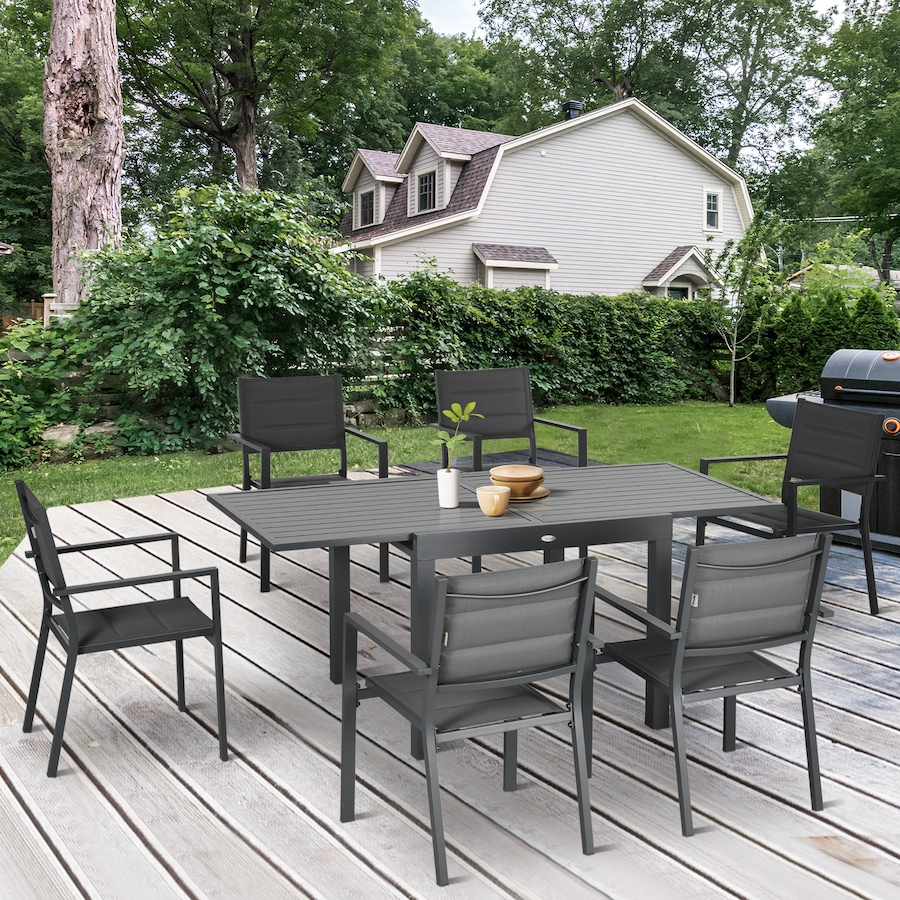 Image 964624_ALTMORE10.jpg, Product 964-624 / Price $879.99, Outsunny Patio Dining Set, Expandable Table, 6 Stackable Chairs, Dark Grey from Outsunny on TSC.ca's Home & Garden department