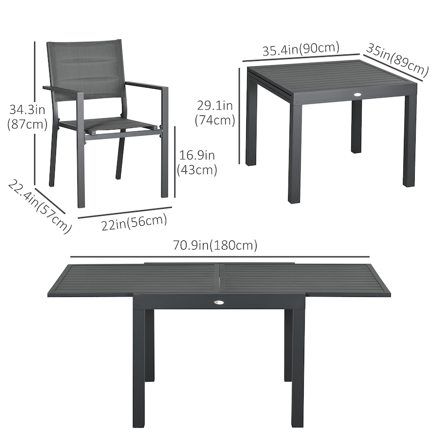 Image 964624_ALTMORE2.jpg, Product 964-624 / Price $879.99, Outsunny Patio Dining Set, Expandable Table, 6 Stackable Chairs, Dark Grey from Outsunny on TSC.ca's Home & Garden department