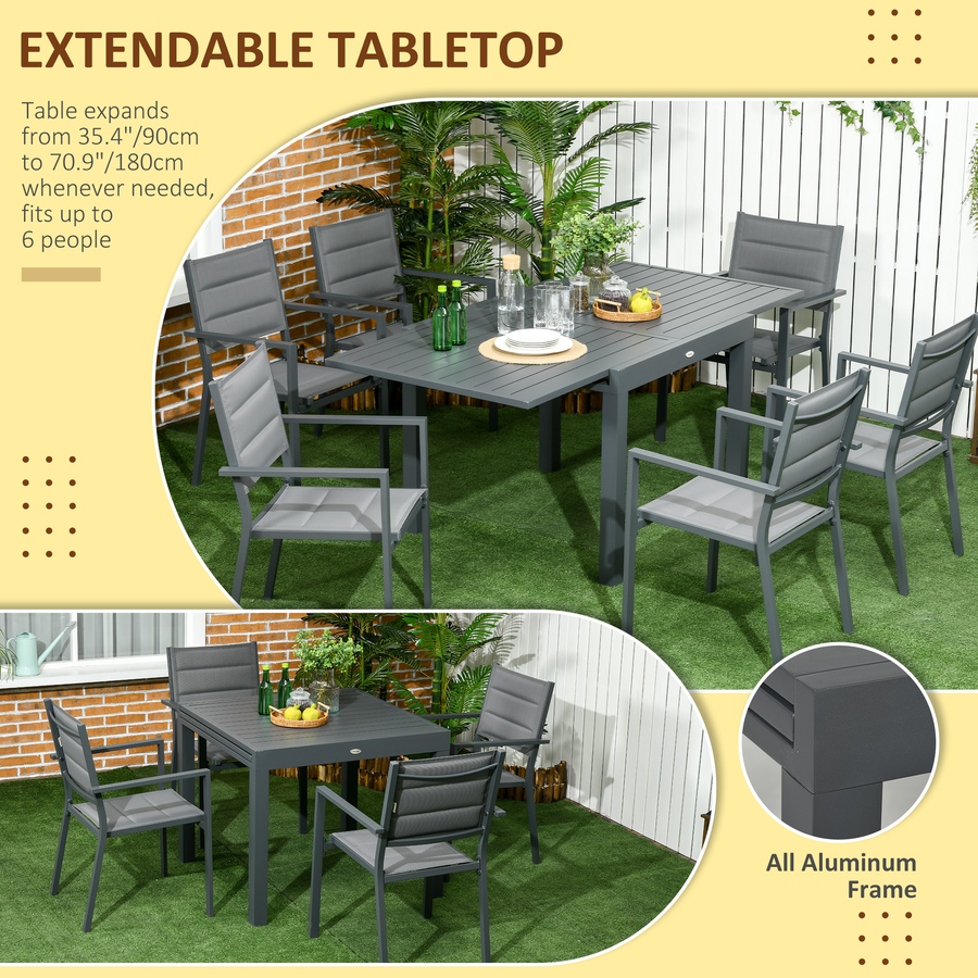 Image 964624_ALTMORE3.jpg, Product 964-624 / Price $879.99, Outsunny Patio Dining Set, Expandable Table, 6 Stackable Chairs, Dark Grey from Outsunny on TSC.ca's Home & Garden department