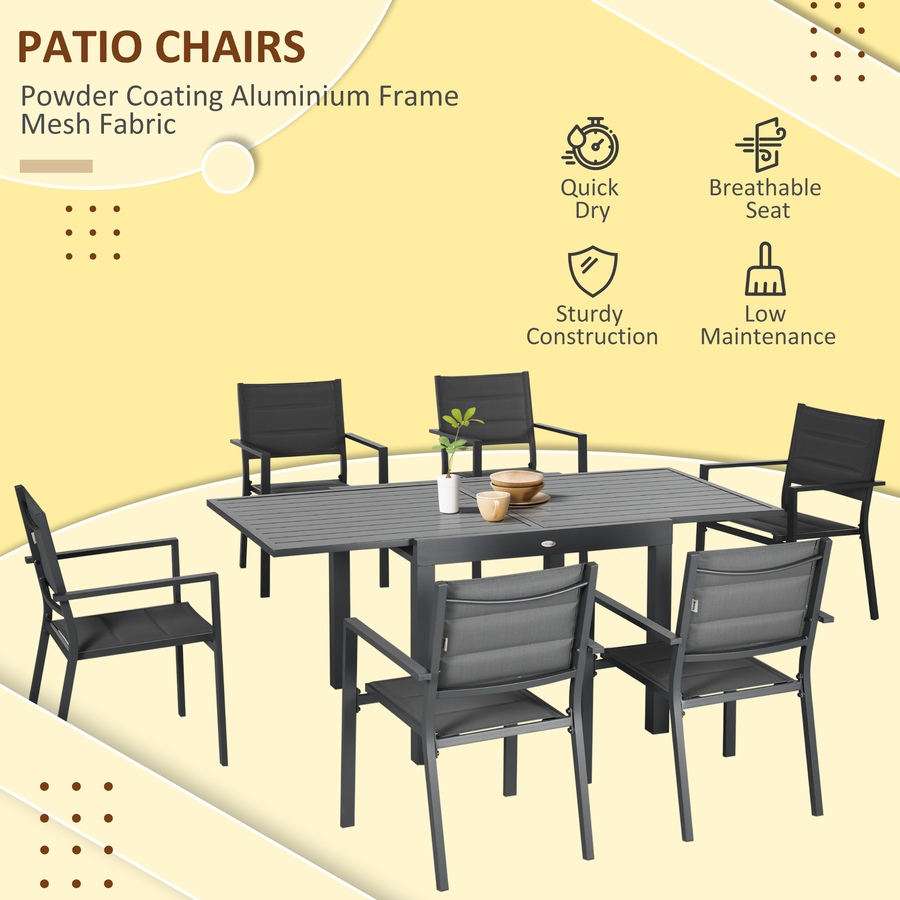 Image 964624_ALTMORE5.jpg, Product 964-624 / Price $879.99, Outsunny Patio Dining Set, Expandable Table, 6 Stackable Chairs, Dark Grey from Outsunny on TSC.ca's Home & Garden department