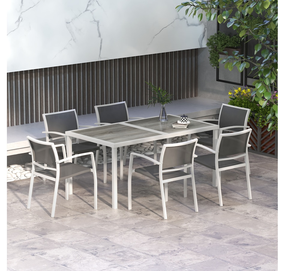 Image 964677_ALTMORE1.jpg, Product 964-677 / Price $519.99, Outsunny 7 Pieces Patio Dining Set for 6 with Stackable Chairs for Garden from Outsunny on TSC.ca's Home & Garden department