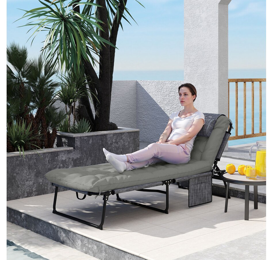 Image 964682_ALTMORE1.jpg, Product 964-682 / Price $109.99 - $113.99, Outsunny Folding Lounge Chair w/ Cushion, Reclining Tanning Chair, Grey from Outsunny on TSC.ca's Home & Garden department
