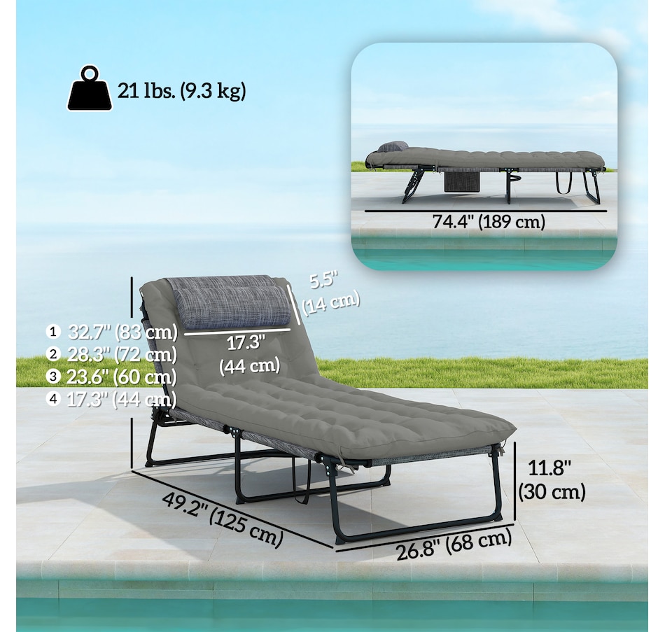 Image 964682_ALTMORE2.jpg, Product 964-682 / Price $109.99 - $113.99, Outsunny Folding Lounge Chair w/ Cushion, Reclining Tanning Chair, Grey from Outsunny on TSC.ca's Home & Garden department