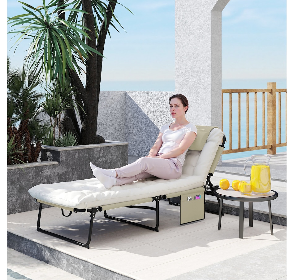 Image 964682_ALTMORE32.jpg, Product 964-682 / Price $109.99 - $113.99, Outsunny Folding Lounge Chair w/ Cushion, Reclining Tanning Chair, Grey from Outsunny on TSC.ca's Home & Garden department
