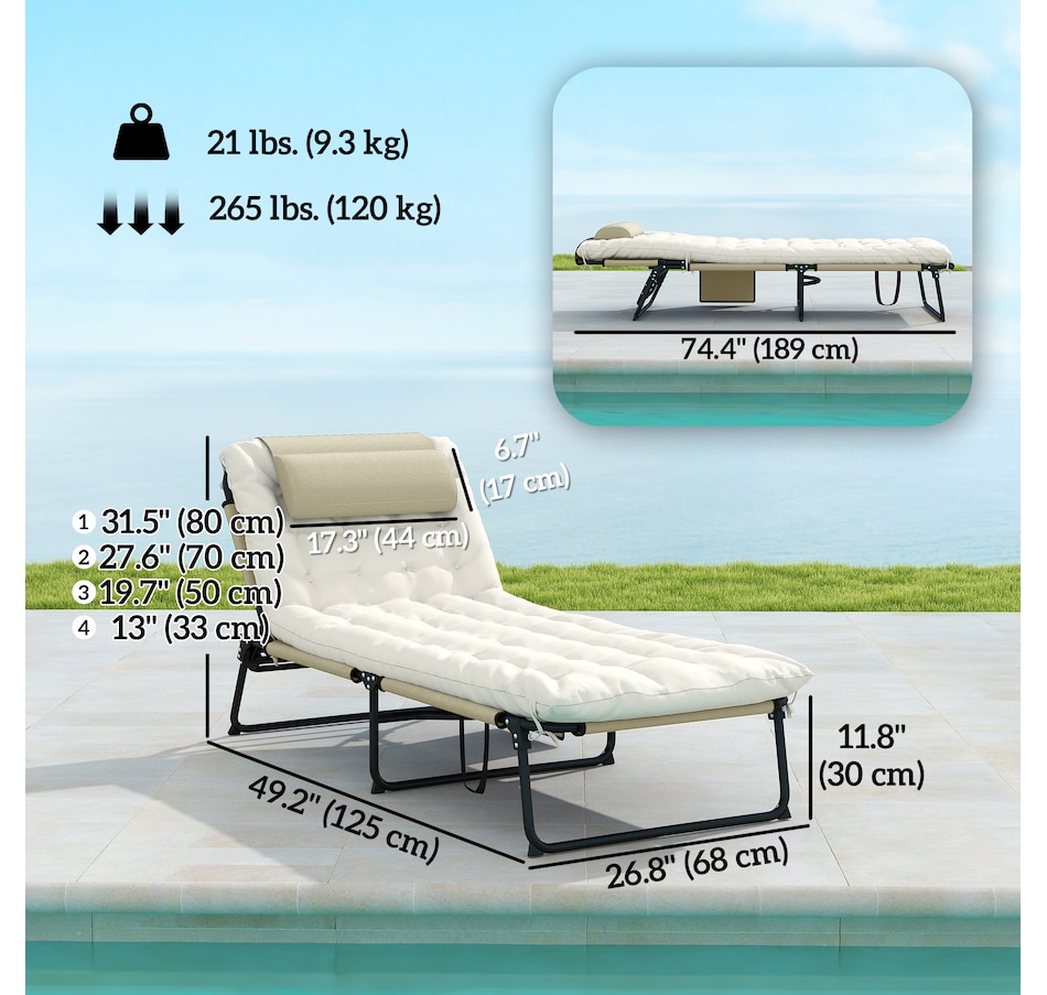 Image 964682_ALTMORE38.jpg, Product 964-682 / Price $109.99 - $113.99, Outsunny Folding Lounge Chair w/ Cushion, Reclining Tanning Chair, Grey from Outsunny on TSC.ca's Home & Garden department