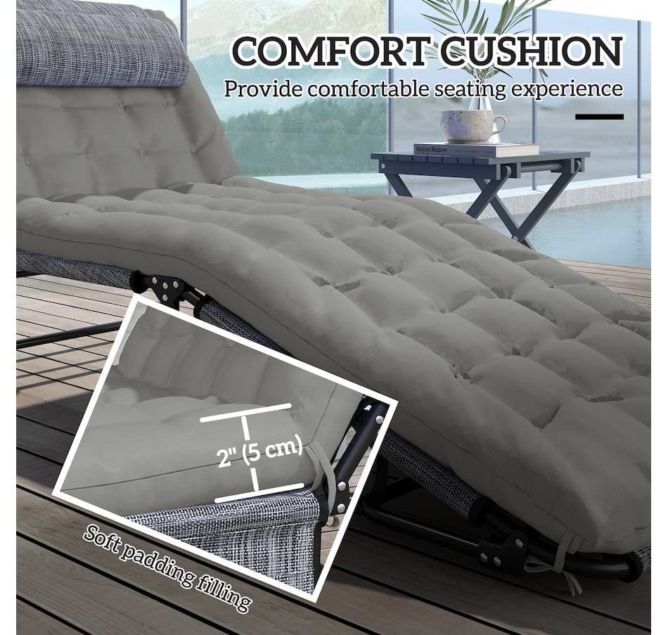 Image 964682_ALTMORE6.jpg, Product 964-682 / Price $109.99 - $113.99, Outsunny Folding Lounge Chair w/ Cushion, Reclining Tanning Chair, Grey from Outsunny on TSC.ca's Home & Garden department