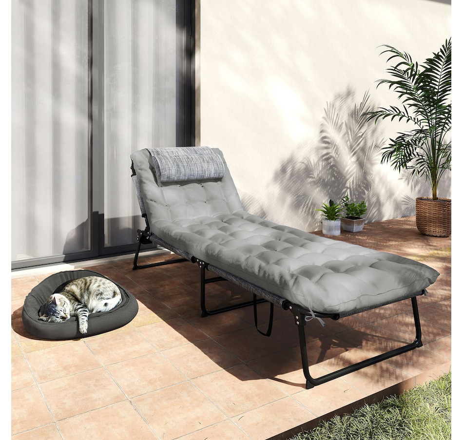 Image 964682_ALTMORE7.jpg, Product 964-682 / Price $109.99 - $113.99, Outsunny Folding Lounge Chair w/ Cushion, Reclining Tanning Chair, Grey from Outsunny on TSC.ca's Home & Garden department