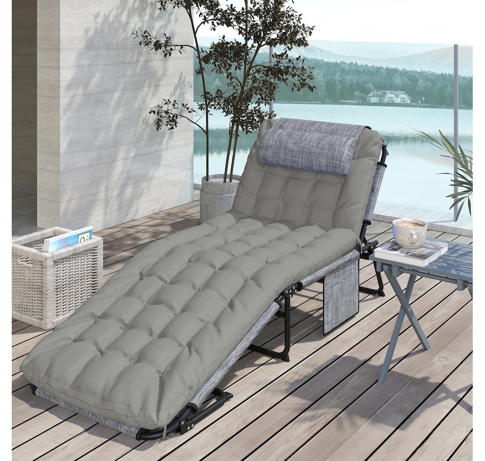 Image 964682_ALTMORE8.jpg, Product 964-682 / Price $109.99 - $113.99, Outsunny Folding Lounge Chair w/ Cushion, Reclining Tanning Chair, Grey from Outsunny on TSC.ca's Home & Garden department