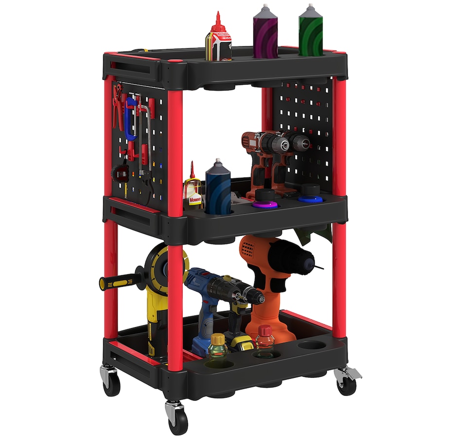 Image 964696.jpg, Product 964-696 / Price $84.99, HOMCOM 3-Tier Rolling Tool Cart with Wheels, Plastic Utility Cart, Black from HOMCOM on TSC.ca's Home & Garden department