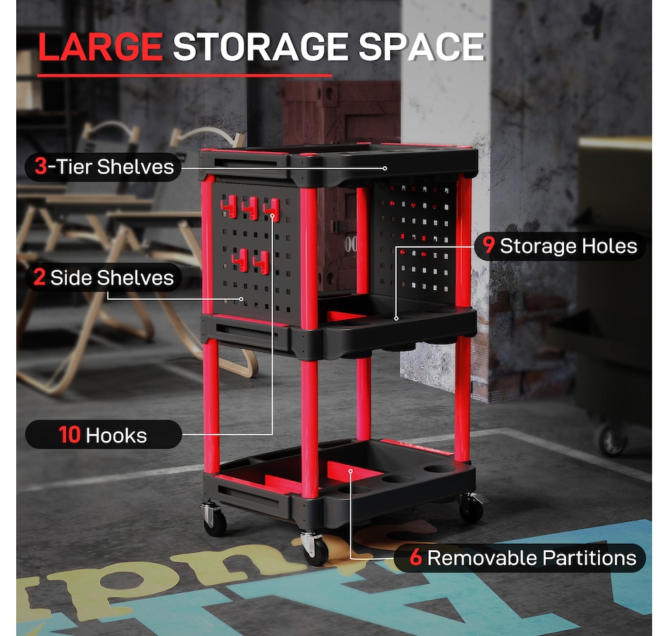 Image 964696_ALTMORE3.jpg, Product 964-696 / Price $84.99, HOMCOM 3-Tier Rolling Tool Cart with Wheels, Plastic Utility Cart, Black from HOMCOM on TSC.ca's Home & Garden department