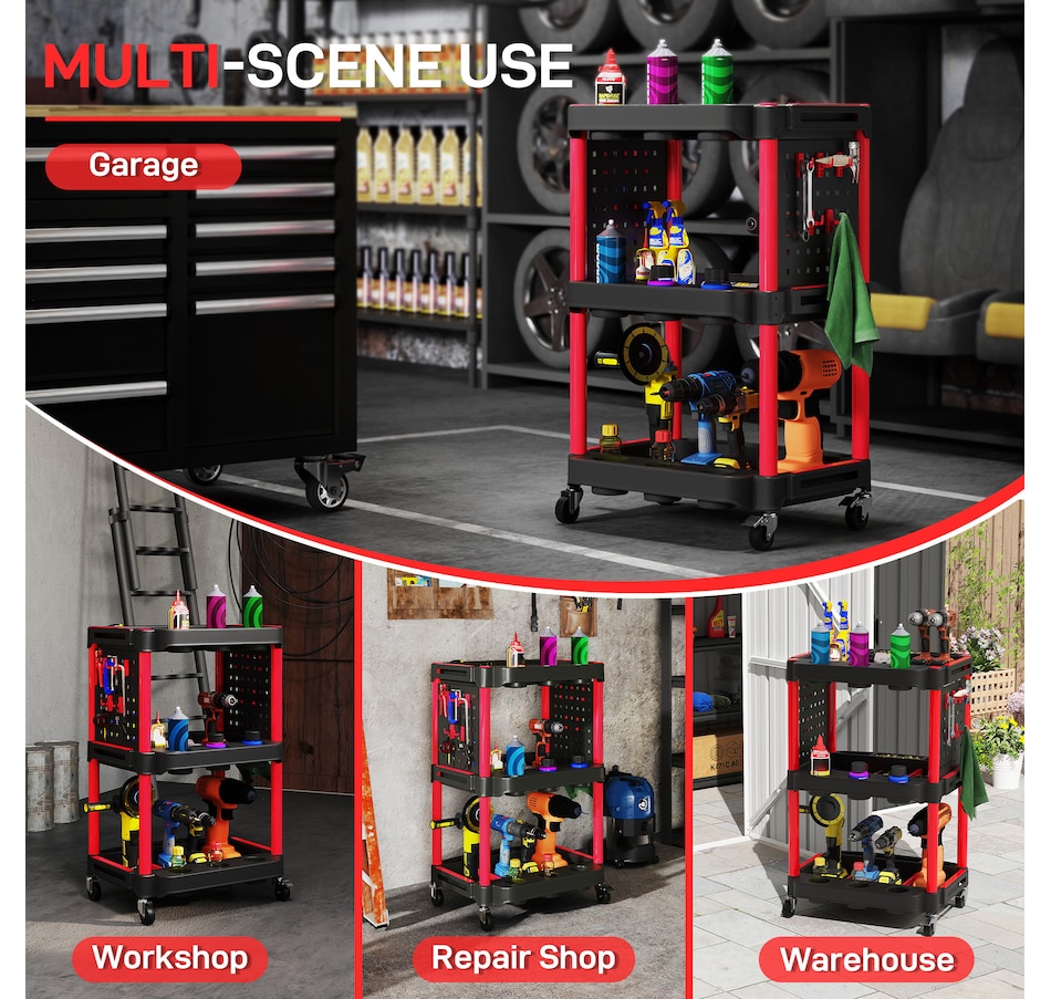 Image 964696_ALTMORE5.jpg, Product 964-696 / Price $84.99, HOMCOM 3-Tier Rolling Tool Cart with Wheels, Plastic Utility Cart, Black from HOMCOM on TSC.ca's Home & Garden department