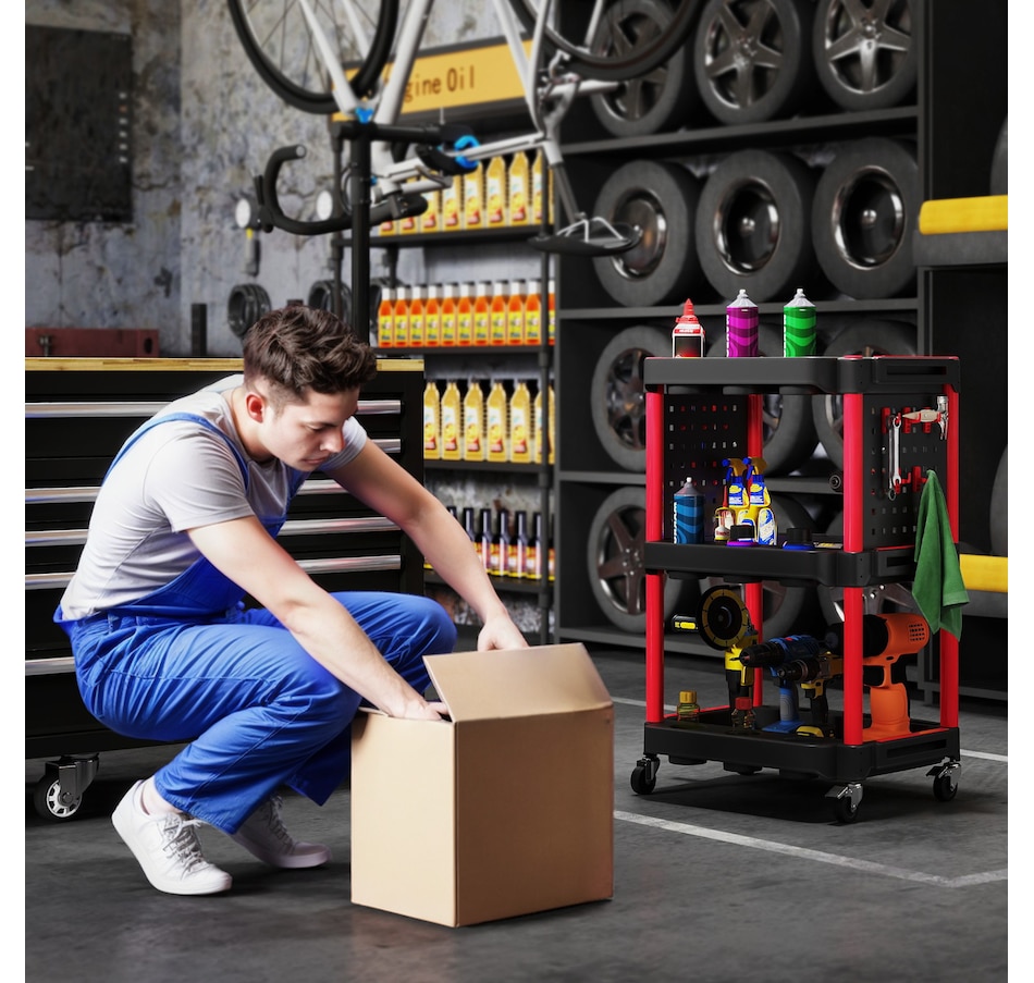 Image 964696_ALTMORE6.jpg, Product 964-696 / Price $84.99, HOMCOM 3-Tier Rolling Tool Cart with Wheels, Plastic Utility Cart, Black from HOMCOM on TSC.ca's Home & Garden department