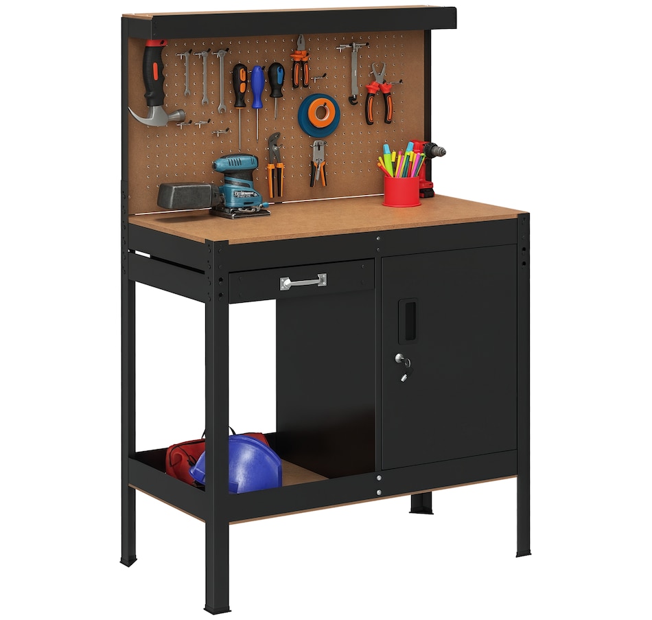 Image 964710.jpg, Product 964-710 / Price $219.99, HOMCOM Garage Workbench with Storage Drawer, Peg Board, Lockable Cabinet from HOMCOM on TSC.ca's Home & Garden department