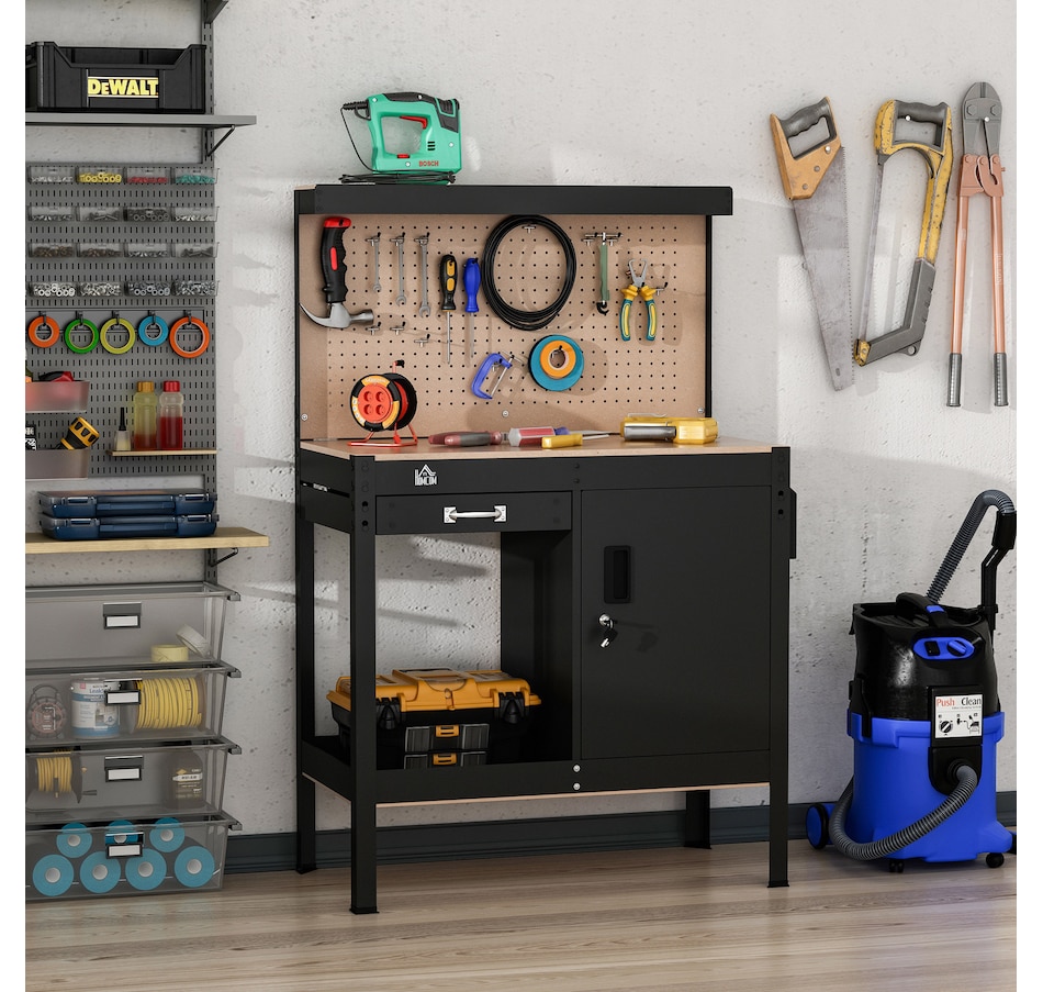Image 964710_ALTMORE1.jpg, Product 964-710 / Price $219.99, HOMCOM Garage Workbench with Storage Drawer, Peg Board, Lockable Cabinet from HOMCOM on TSC.ca's Home & Garden department