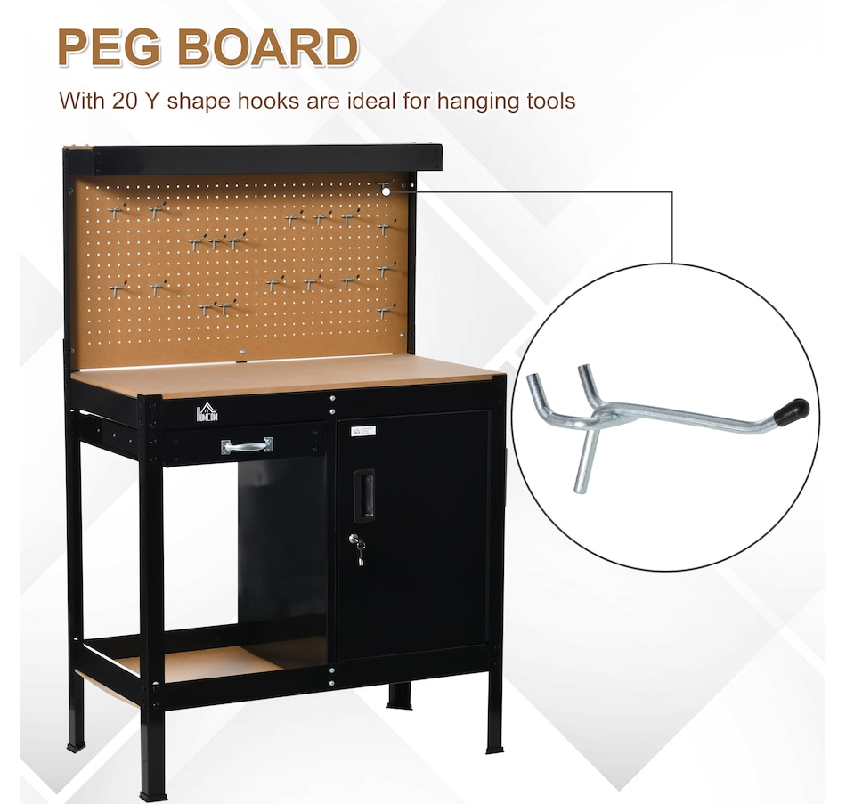 Image 964710_ALTMORE3.jpg, Product 964-710 / Price $219.99, HOMCOM Garage Workbench with Storage Drawer, Peg Board, Lockable Cabinet from HOMCOM on TSC.ca's Home & Garden department