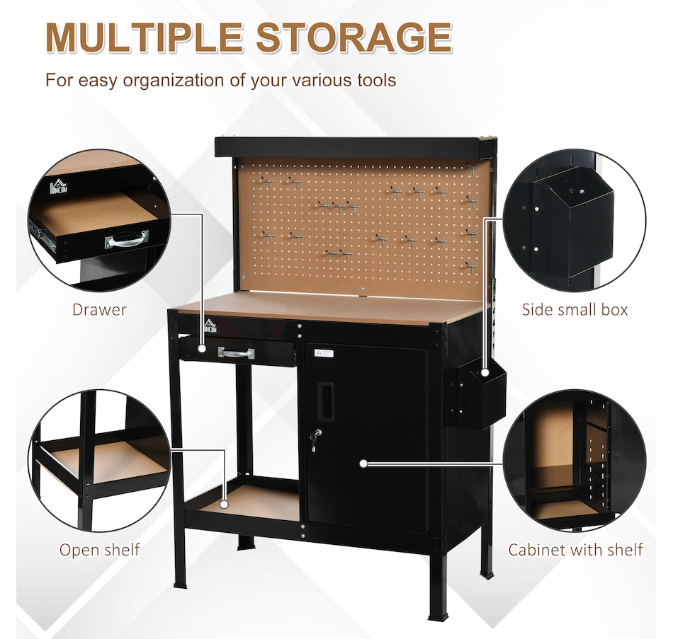 Image 964710_ALTMORE4.jpg, Product 964-710 / Price $219.99, HOMCOM Garage Workbench with Storage Drawer, Peg Board, Lockable Cabinet from HOMCOM on TSC.ca's Home & Garden department