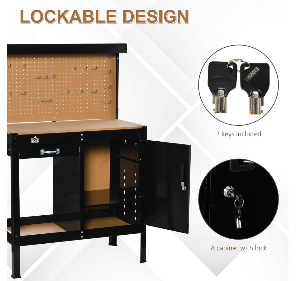 Image 964710_ALTMORE5.jpg, Product 964-710 / Price $219.99, HOMCOM Garage Workbench with Storage Drawer, Peg Board, Lockable Cabinet from HOMCOM on TSC.ca's Home & Garden department