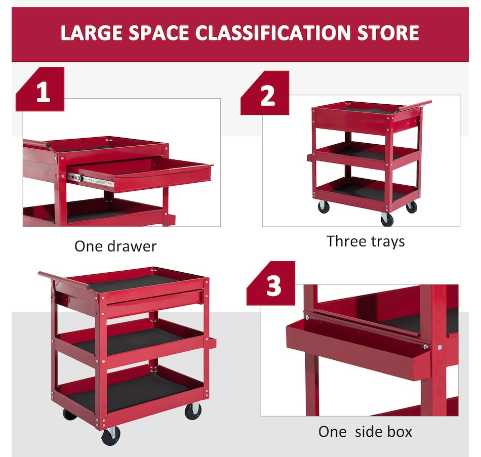 Image 964712_ALTMORE3.jpg, Product 964-712 / Price $154.99, HOMCOM 3 Tray Rolling Tool Cart With Drawer from HOMCOM on TSC.ca's Home & Garden department