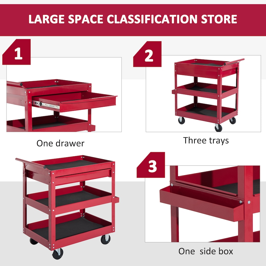 Image 964712_ALTMORE3.jpg, Product 964-712 / Price $149.99, HOMCOM 3 Tray Rolling Tool Cart With Drawer from HOMCOM on TSC.ca's Home & Garden department