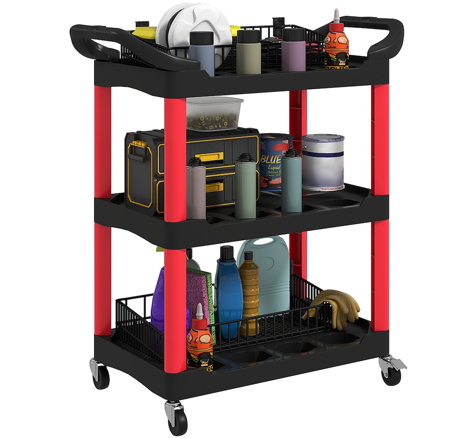 Image 964713.jpg, Product 964-713 / Price $94.99, HOMCOM 3-Tier Rolling Tool Cart with Wheels, Plastic Utility Cart, Black from HOMCOM on TSC.ca's Home & Garden department