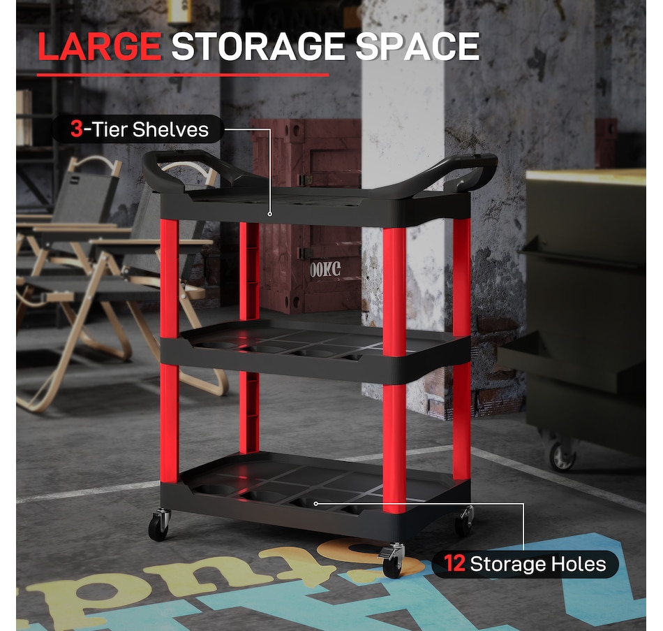 Image 964713_ALTMORE3.jpg, Product 964-713 / Price $94.99, HOMCOM 3-Tier Rolling Tool Cart with Wheels, Plastic Utility Cart, Black from HOMCOM on TSC.ca's Home & Garden department