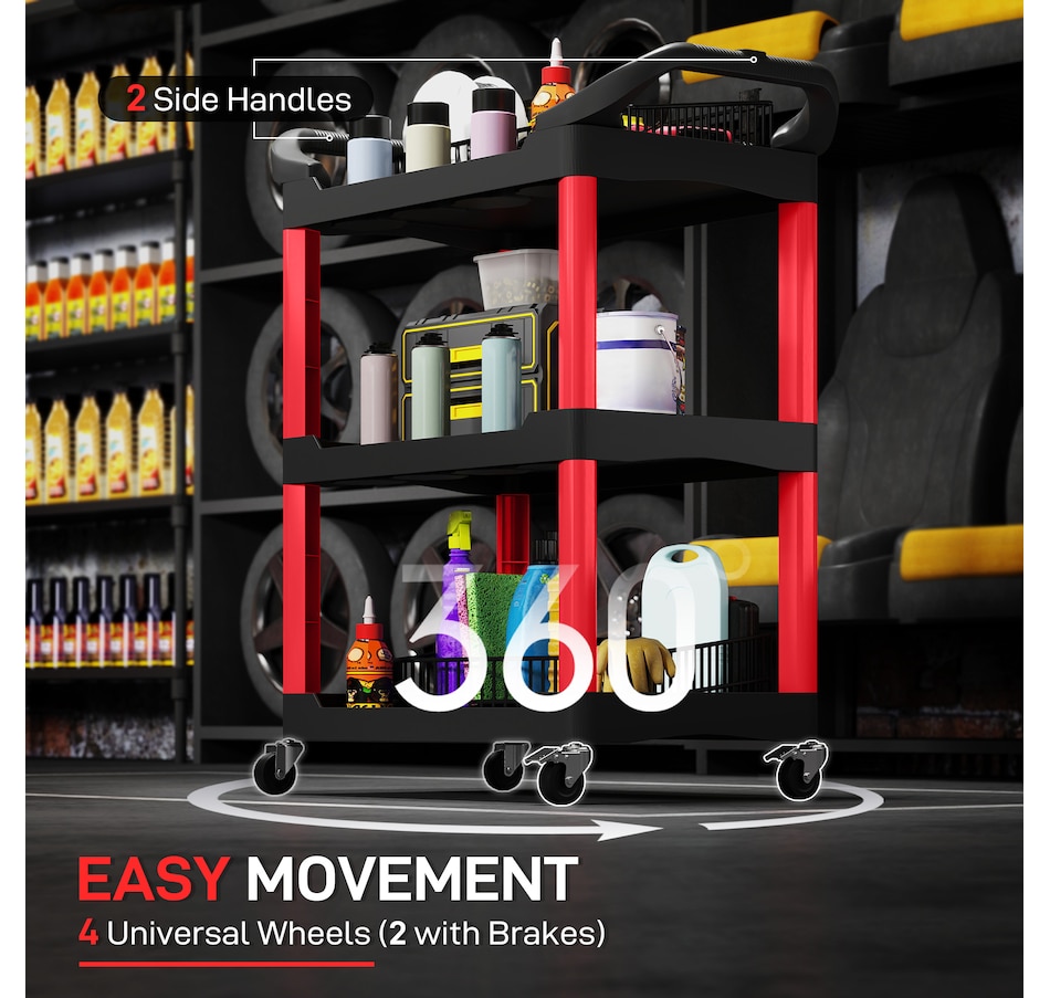 Image 964713_ALTMORE4.jpg, Product 964-713 / Price $94.99, HOMCOM 3-Tier Rolling Tool Cart with Wheels, Plastic Utility Cart, Black from HOMCOM on TSC.ca's Home & Garden department
