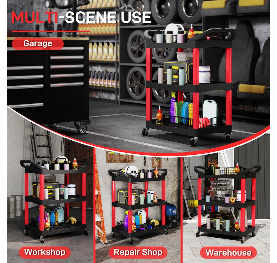 Image 964713_ALTMORE5.jpg, Product 964-713 / Price $94.99, HOMCOM 3-Tier Rolling Tool Cart with Wheels, Plastic Utility Cart, Black from HOMCOM on TSC.ca's Home & Garden department
