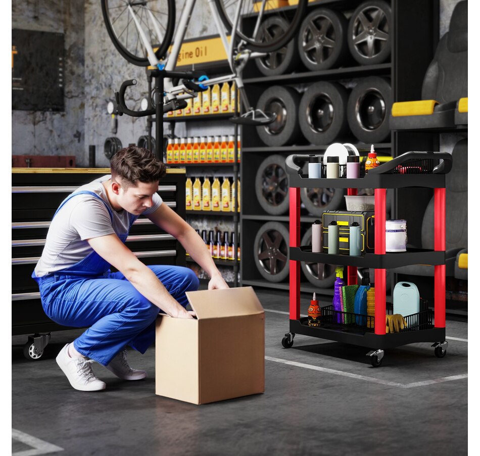 Image 964713_ALTMORE6.jpg, Product 964-713 / Price $94.99, HOMCOM 3-Tier Rolling Tool Cart with Wheels, Plastic Utility Cart, Black from HOMCOM on TSC.ca's Home & Garden department