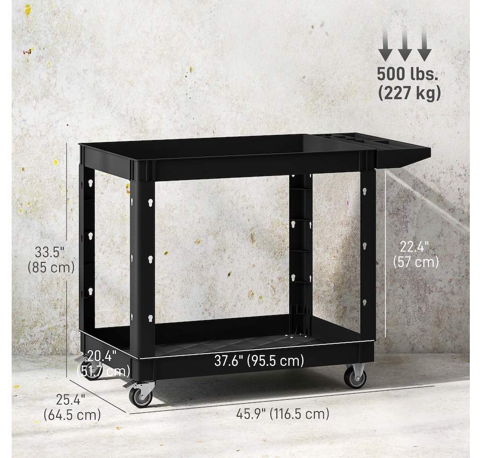 Image 964714_ALTMORE2.jpg, Product 964-714 / Price $159.99, HOMCOM 2-Tier Rolling Tool Cart, 500 LBS Capacity Utility Cart, Black from HOMCOM on TSC.ca's Home & Garden department