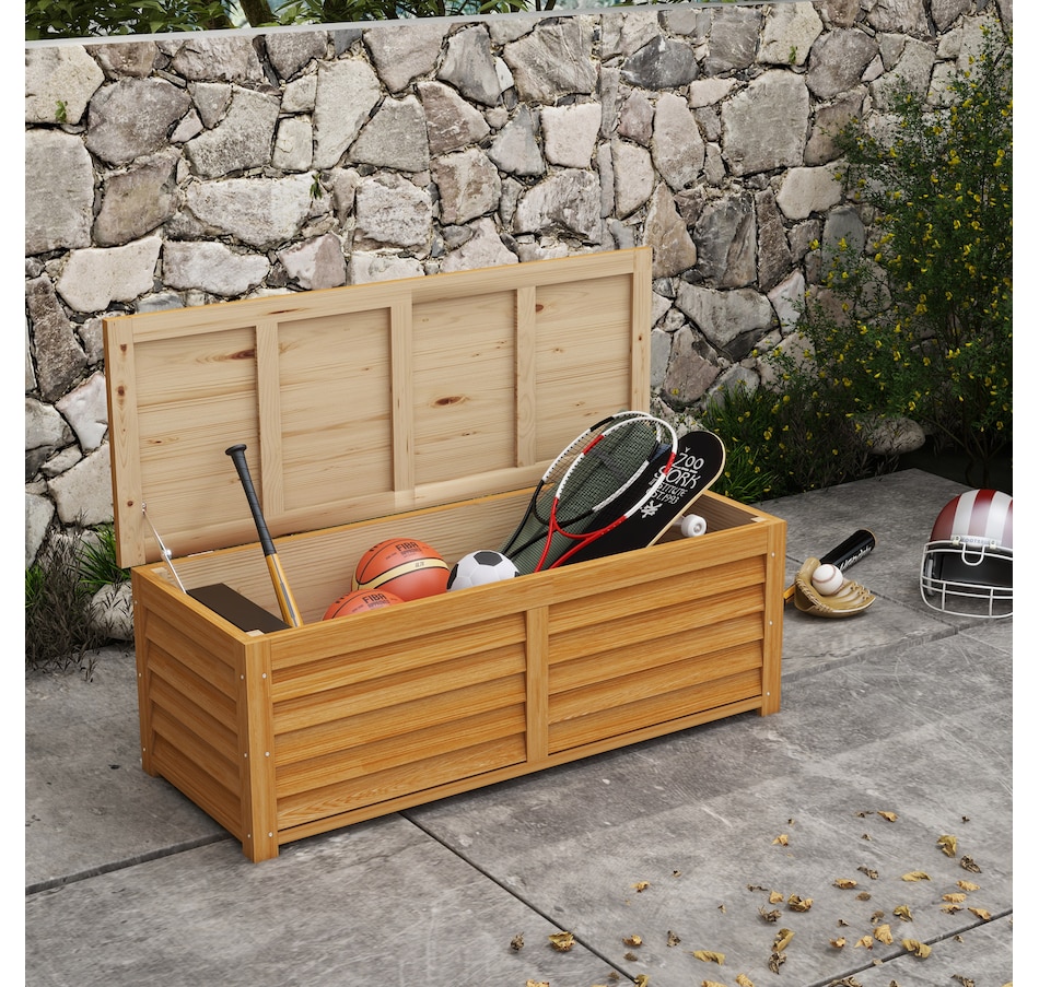 Image 964717_ALTMORE1.jpg, Product 964-717 / Price $159.99, Outsunny 176L Outdoor Deck Box with 2 Safety Hinges for Porch Light Brown from Outsunny on TSC.ca's Home & Garden department