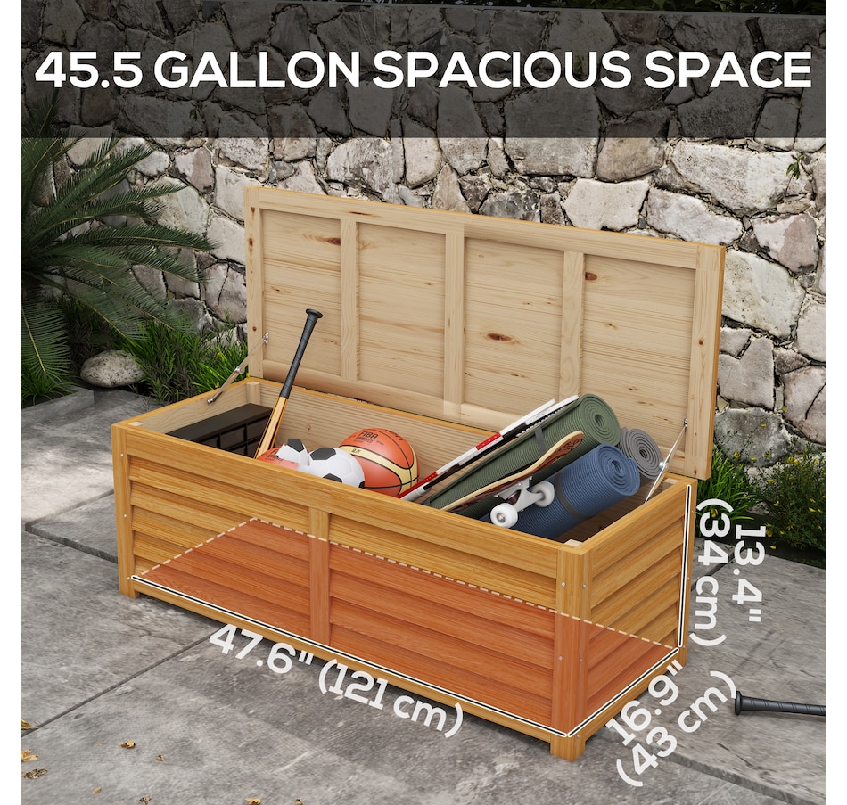 Image 964717_ALTMORE3.jpg, Product 964-717 / Price $159.99, Outsunny 176L Outdoor Deck Box with 2 Safety Hinges for Porch Light Brown from Outsunny on TSC.ca's Home & Garden department
