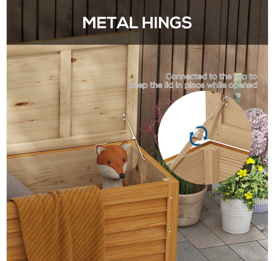Image 964717_ALTMORE4.jpg, Product 964-717 / Price $159.99, Outsunny 176L Outdoor Deck Box with 2 Safety Hinges for Porch Light Brown from Outsunny on TSC.ca's Home & Garden department